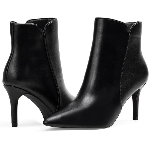 Shoes - Women's Black Chic Heeled Sexy Pointed Toe High Heel Fashion Ankle Booties
